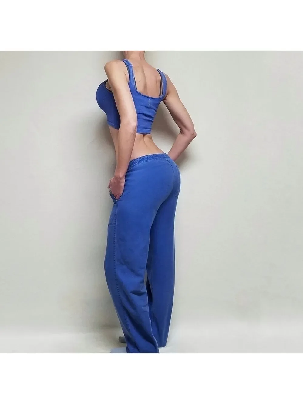 VINTAGE 90s Durable Blue Cotton Mid Rise Tie-Waist Straight Tapered Leg Pants 30